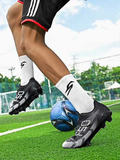 Unisex AG FG Soccer Shoes PU Woven Fabric Upper TPU Shockproof Sole Wear-Resistant Anti-Slip Teenager Competition Sneakers
