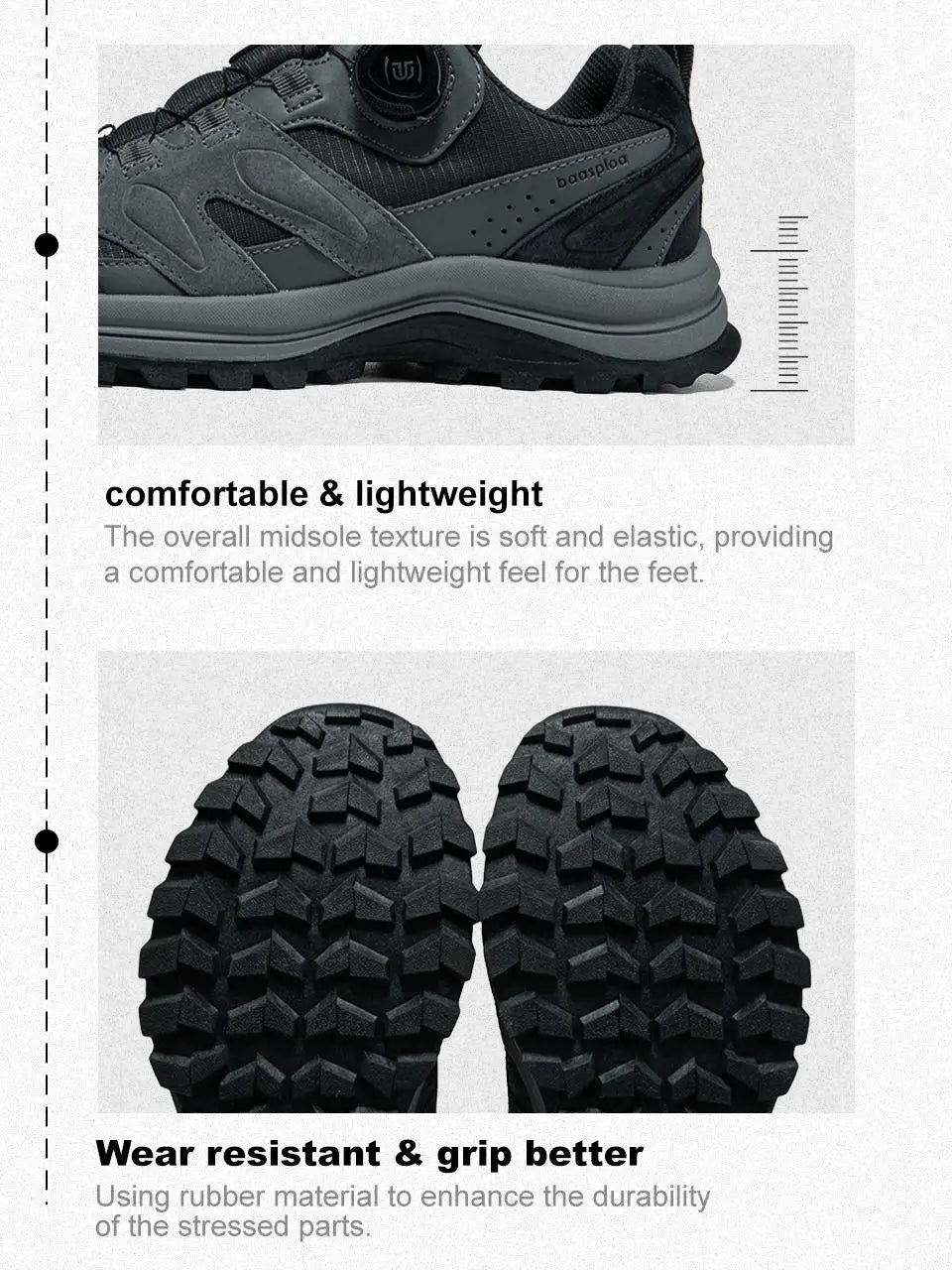 Baasploa Men Hiking Shoes Non-Slip Wear Resistant Outdoor Climbing Walking Shoes for Men Comfort Inner Cotton Outdoor Sneakers
