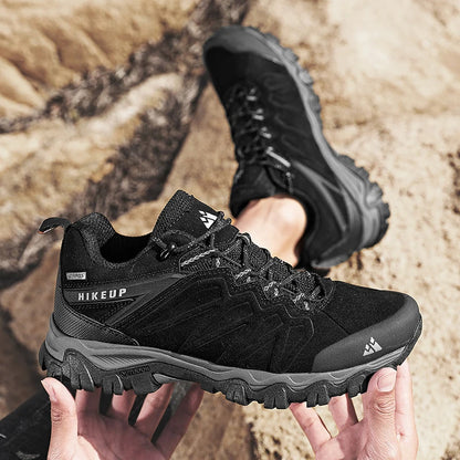 HIKEUP High-Quality Leather Hiking Shoes, Durable Outdoor Sport Men Trekking Leather Shoes, Lace-Up Climbing Hunting Sneakers