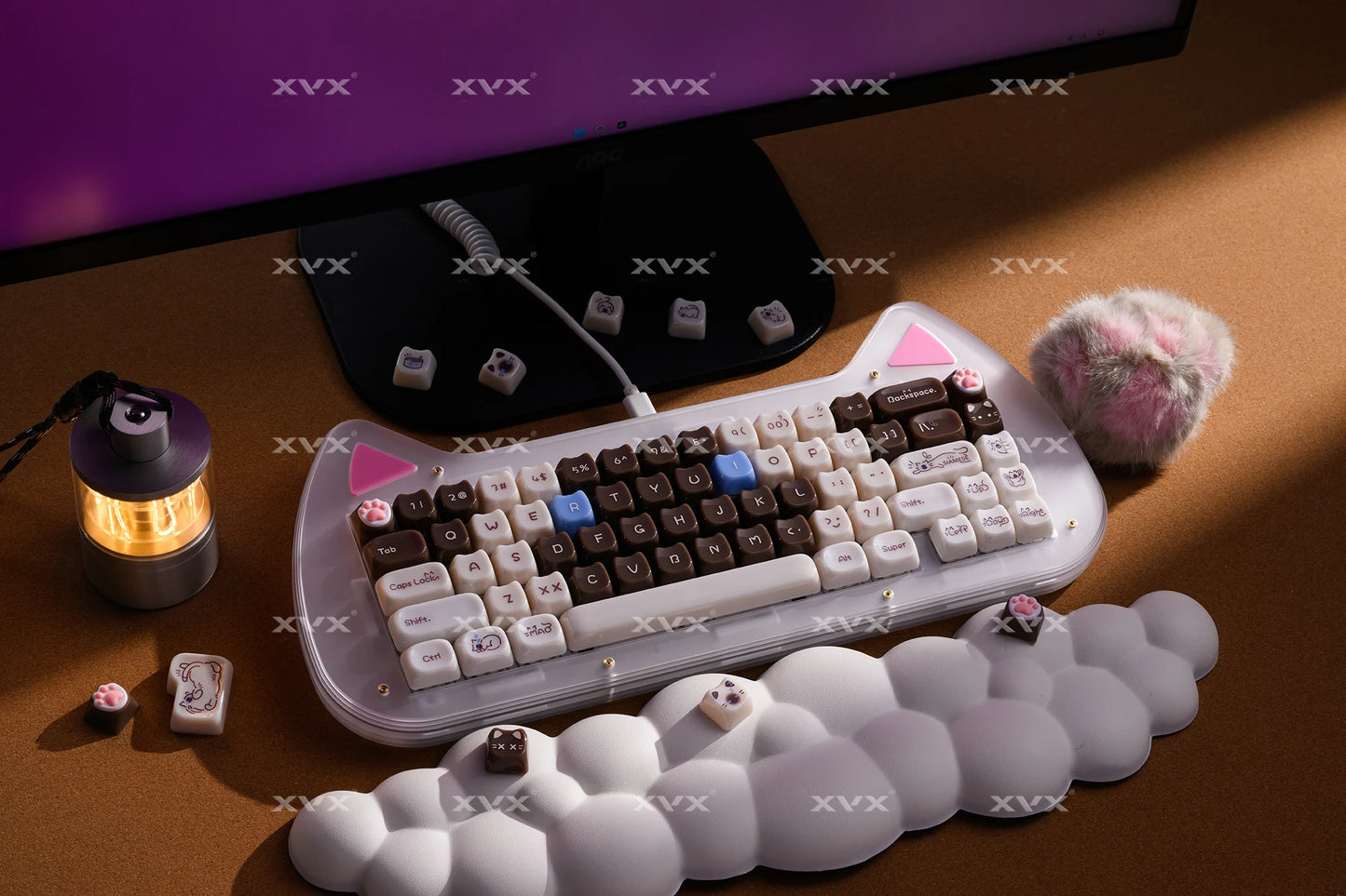 Keycaps XVX 148 Teclas Tema Gato Perfil MAO Keycap Coreana Brilhante e Fofa para Teclado 61 64 68 78 87 96 98 104 108