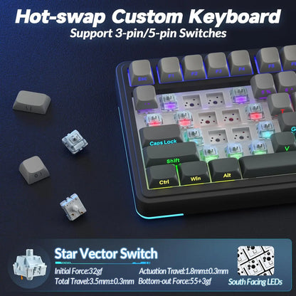 AULA S75 PRO Wireless Mechanical Keyboard with Screen Knob 75% Hot Swappable Gaming Keyboard with Pre-lubed Switches RGB Backlit