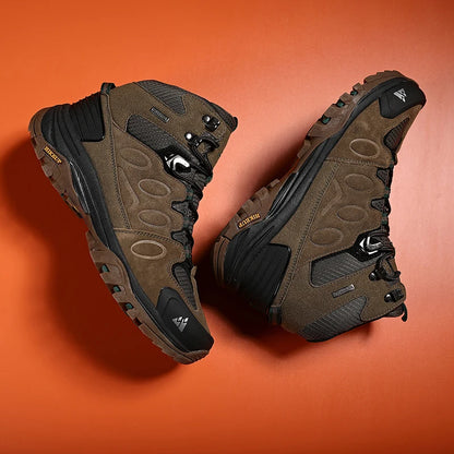 HIKEUP High-Top Men Hiking Boots Winter Outdoor Shoes Lace-Up Non-slip Outdoor Sports Casual Trekking Boots Men Waterproof Suede