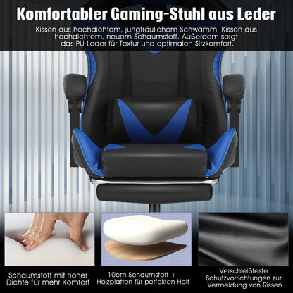 Gaming  Massage Chair,Computer Chair +Footrest and Lumbar Support, Height Adjustable Gaming Chair  +360°-Swivel Seat +Headrest