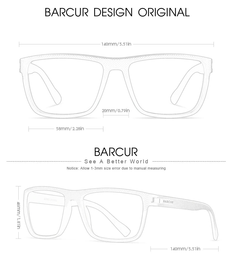 BARCUR Design TR90 Sunglasses Men Polarized Light Weight Sports Sun Glasses Women Eyewear Accessory Oculos UVAB Protection