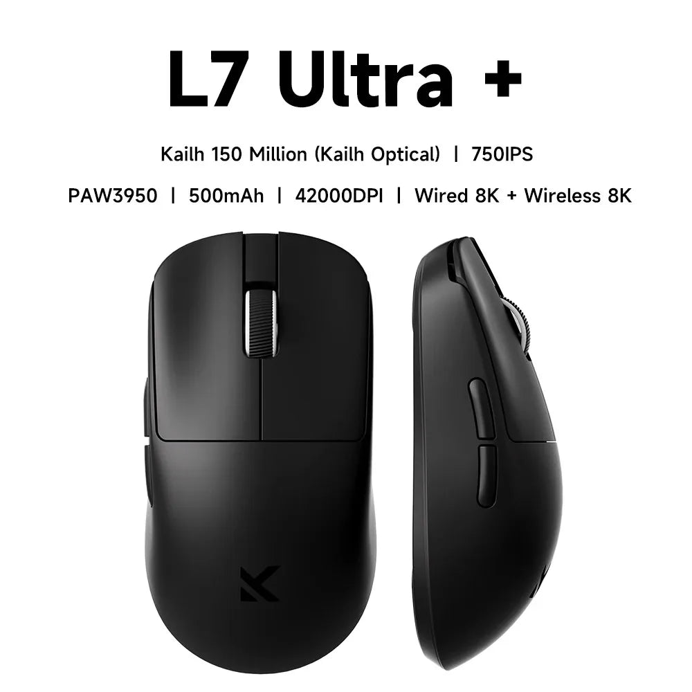 MCHOSE L7 Ultra+ vidutinė–didelė delninė žaidimų pelė, e. sportui, Paw3950, belaidė, trijų režimų, lengva, biuro, dvigubos pavaros kompiuterio pelė