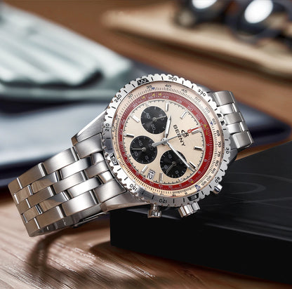 BERNY Aviation Men's Watches Quartz Chronograph Watch Date Sapphire Super Luminous Luxury Brand Dress Man Wristwatch