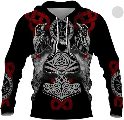 2023 New Autumn Men's Hoodie Wolf Print 3D Sweatshirts Urban Trendy All-Match Oversized Tops Poleron Hooded Clothes Men Clothing