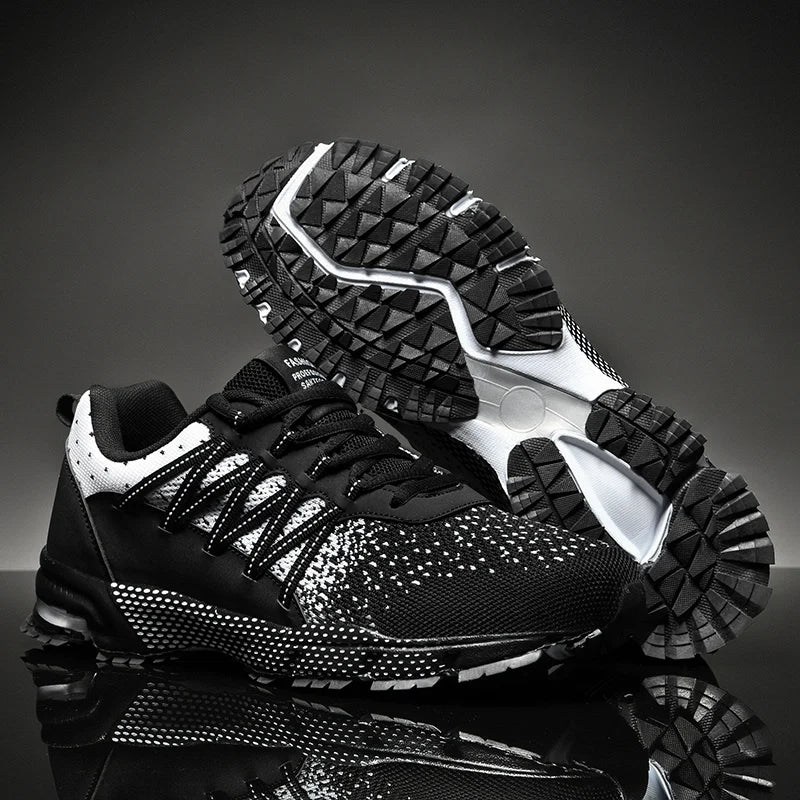 2025 Thick-Soled Sports Shoes Youth Mesh Breathable Running Shoes Trendy Spring Summer Korean Large Black and White Shoes Walk