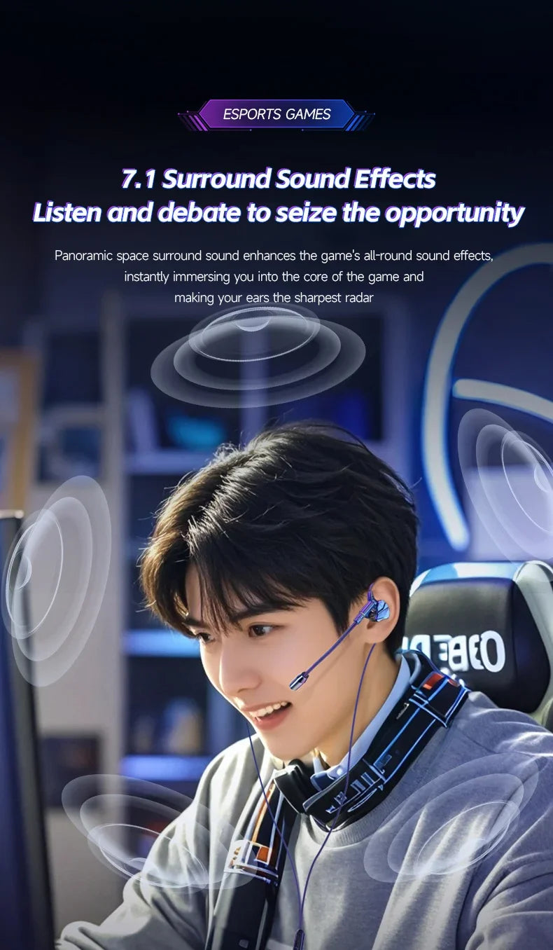 Gaming Earbud Gamer Headphone With Dual Microphones Typec&3.5mm In-ear Earphones HiFi Stereo Headsets Sport with Mic for Samsung