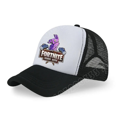 Детска бейзболна шапка Fortnite с принт в анимационен игрови стил, лятна дишаща мрежеста шапка с регулируема козирка, подарък за детски рожден ден