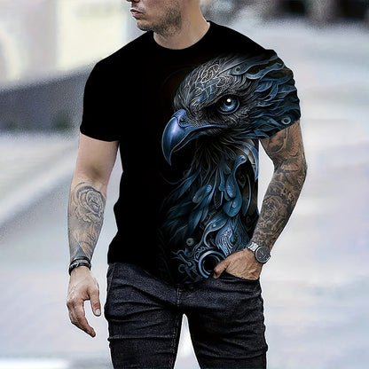 Herren-Sommermode-T-Shirt mit 3D-Adlerprint, kurzärmeliges T-Shirt für Outdoor-Freizeit im Sommer, schnelltrocknend und atmungsaktiv