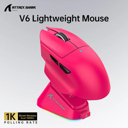 ATTACK SHARK V6 Wireless Gaming Superlight Mouse with RGB Magnetic Charging Dock, PAW3311 Sensor, Macro Gaming Mouse