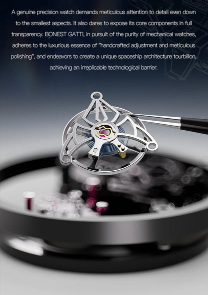 BONEST GATTI luxury Full Skeleton Automatic Mechanical Watch Sapphire Back 48 Rainbow Diamonds Luminous Luxury Wristwatch Men