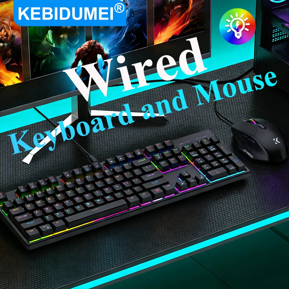 KEBIDUMEI RGB Mechanical Keyboard USB Wired Gaming Keyboard 104 Keys Hot Swappable Ergonomic Keyboard Computer Accessories For PC