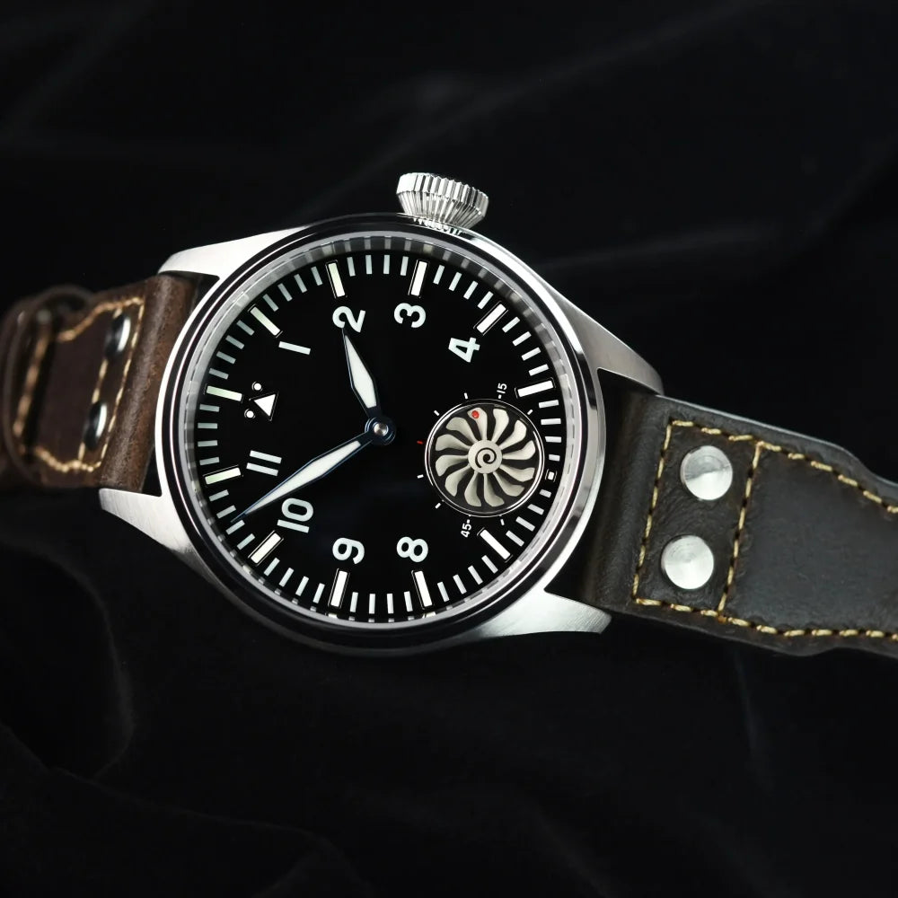 Hruodland 2025 New Men's Mechanical Watch Seagull ST3620 Retro Pilot 43MM BGW-9 Luminous Sapphire Crystal Turbine Watch
