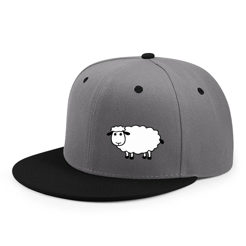 Unisex Adjustable Baseball Cap - Street Style Flat Brimmed Sheep Pattern Hat Casual Versatile And Personalized Hat