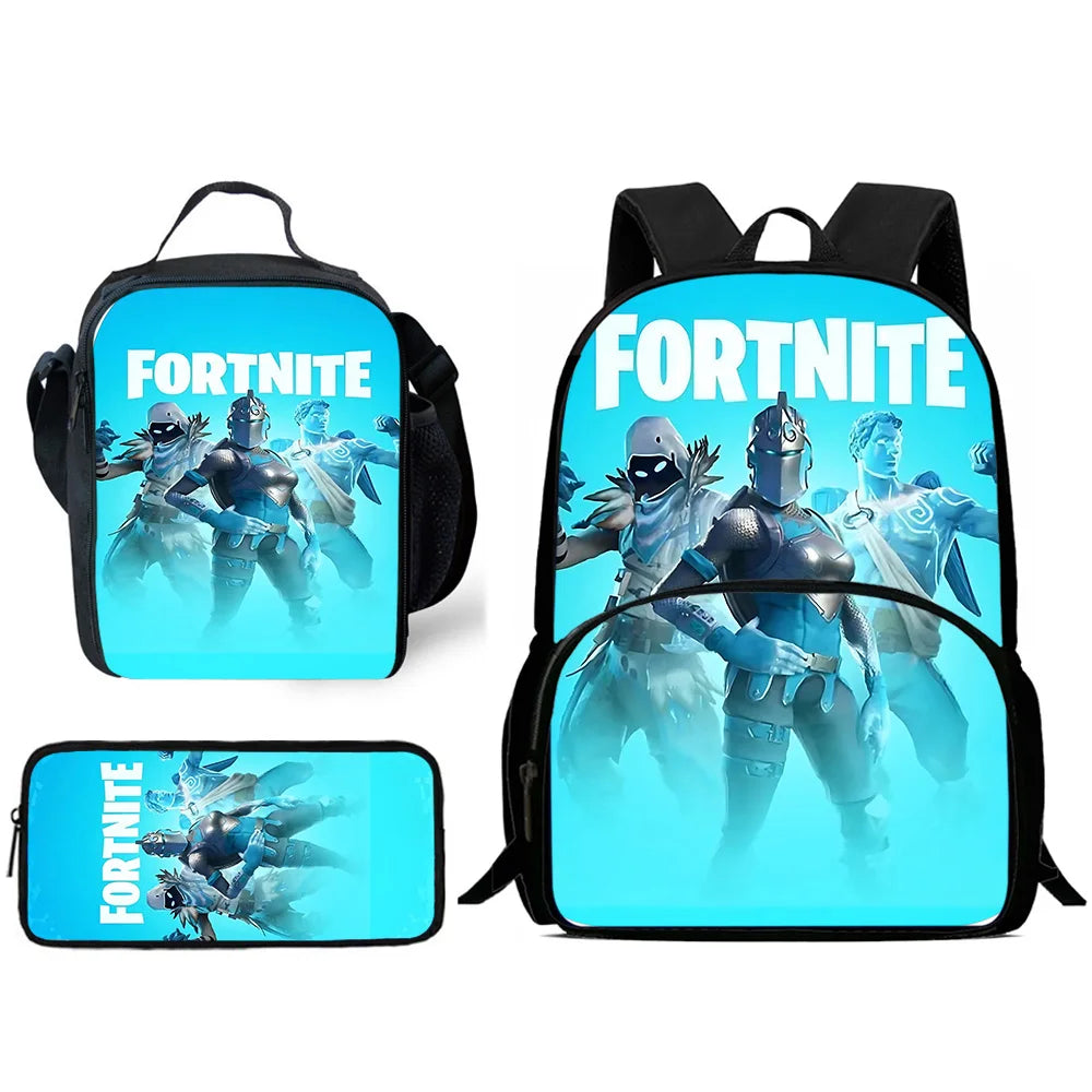 Zaini per bambini con design Hot Game, borsa pranzo e astuccio, borse scuola per alunni ad alta capacità, per bambino e bambina, regalo ideale F-FortniteS