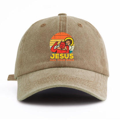 1pc JESUS HAS U BACK Print Washed Baseball Cap for Adults,Minimalist Retro Style Casual Soft Adjustable Dad Hat,Perfect As Gift