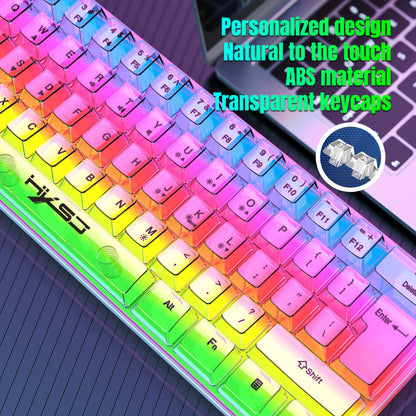 Tastiera gaming trasparente cablata HXSJ 60%, retroilluminazione RGB, ultra-compatta, impermeabile, 61 tasti, per PC/Mac