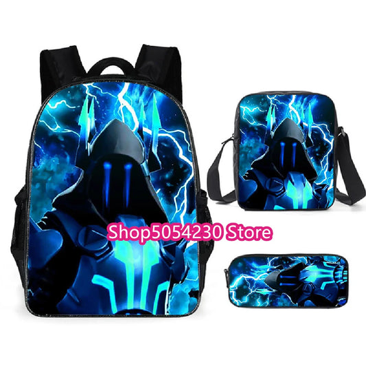 Hot Game Fortnited 3PCS Rucksack-Set für Teenager, Schüler und Reisen, Fortress Night 3D-Schulrucksack, beliebte Spiele-Rucksäcke