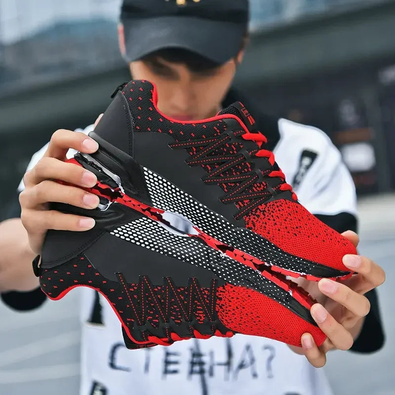2025 Thick-Soled Sports Shoes Youth Mesh Breathable Running Shoes Trendy Spring Summer Korean Large Black and White Shoes Walk