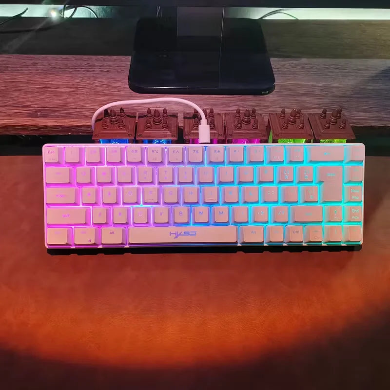 Ultra-Compact 65% Size Gaming Membrane Keyboard, Ergonomic RGB Backlit, Portable 68-Key Wired Office Keyboard with USB Plug-in