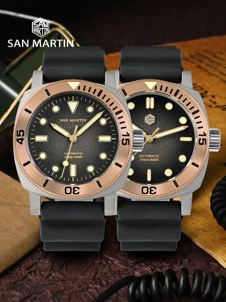 San Martin 42mm Retro Titanium Diver Watch NH35 Automatic Men's Mechanical Watches Bronze Bezel Sapphire Luminous Waterproof 200m