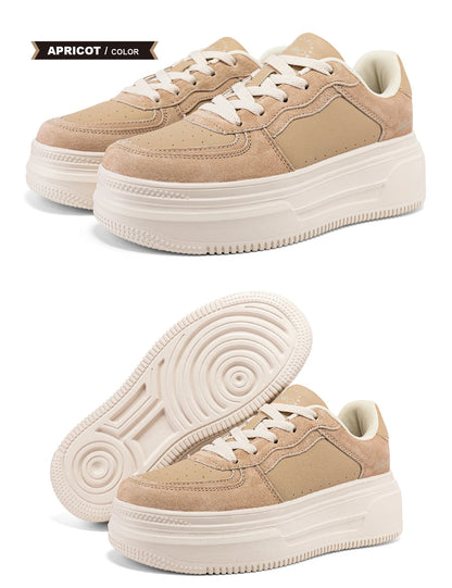Baasploa Women’s Platform Sneakers Fashion Leather Casual Thick-Soled Shoes for Women Comfort White Skateboarding Shoes Non-Slip
