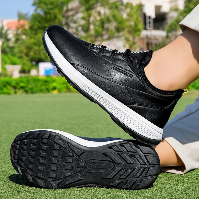 Golf Sports Shoes for Men, Waterproof High-Quality Leather Golf Competition Sports Shoes, Formal Golf Course Training Shoes for Men