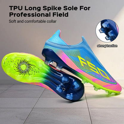 Anti-Slip AG/FG Soccer Boots, TPU Shock Absorption Sole, Durable PU Fabric Upper, Teen Boys and Girls Professional Field Sneakers
