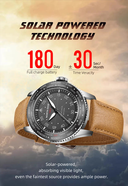 NORTH EDGE 2024 MACH Solar Power Quartz watch Men Waterproof 50M Men's Pilot Sports Wristwatches Luminous Enviormentally Clock