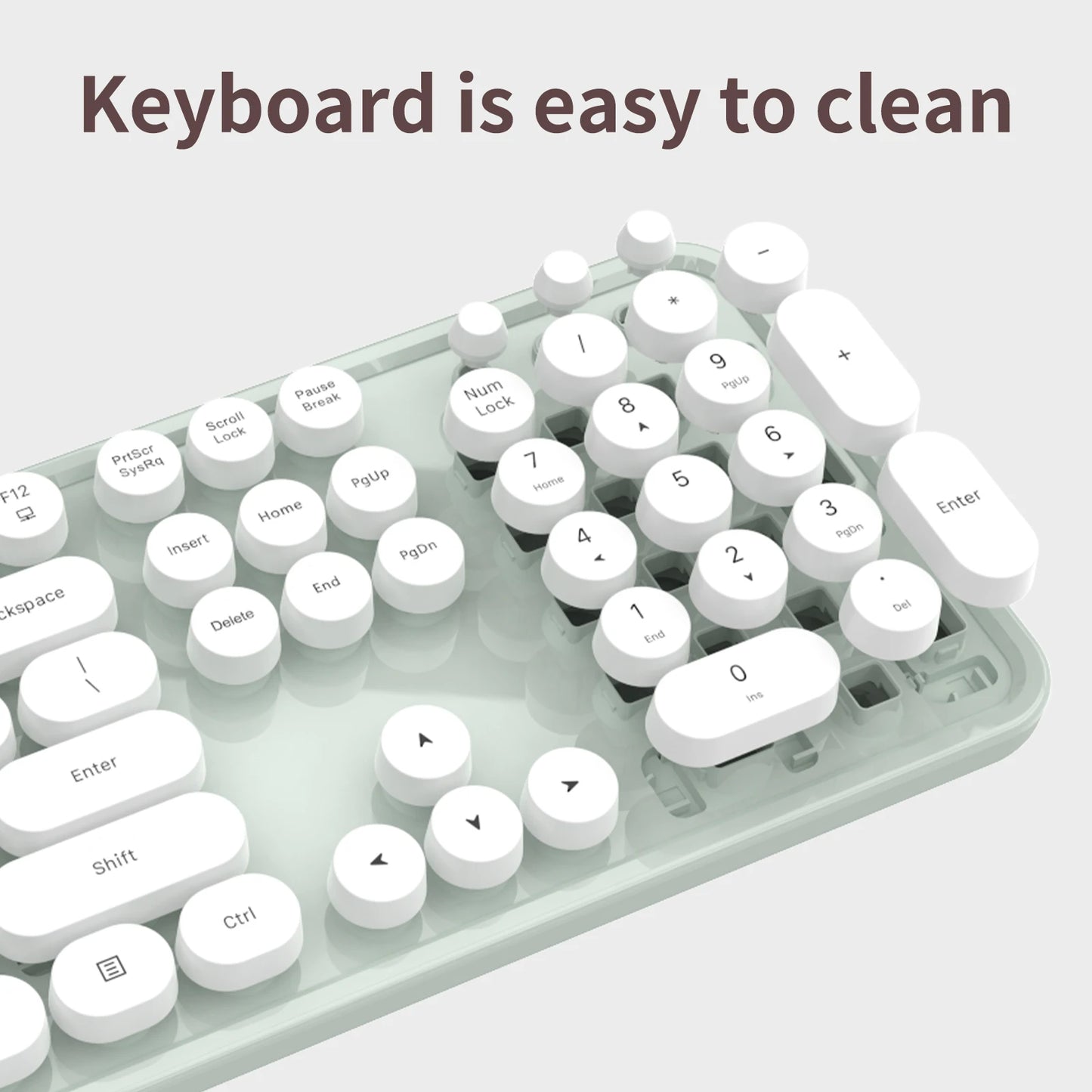 MOFii Black Retro Round Keycaps Wireless Keyboard & Mouse Combo, 2.4G Quiet Office Set, US QWERTY Layout