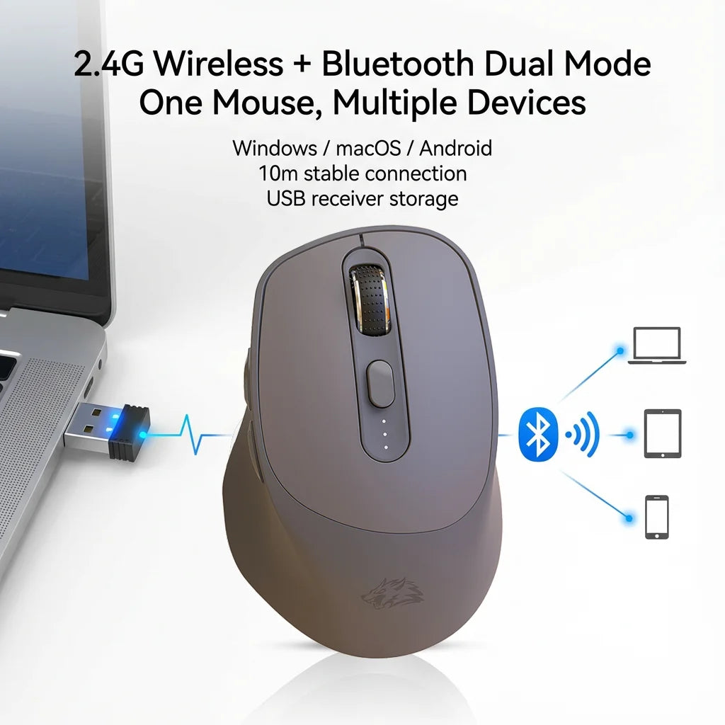 Ratón inalámbrico FREEWOLF X7 Bluetooth 2.4G de modo dual, silencioso, recargable, 4000DPI, con indicador de batería, ergonómico para PC, Mac y portátil