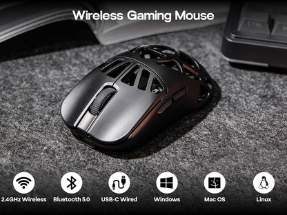 Ratón gaming inalámbrico EPOMAKER Carbon X con cable/2.4G/BT, DPI ajustable de 400 a 30,000, sensor PAW3950 para PC/Mac/Linux