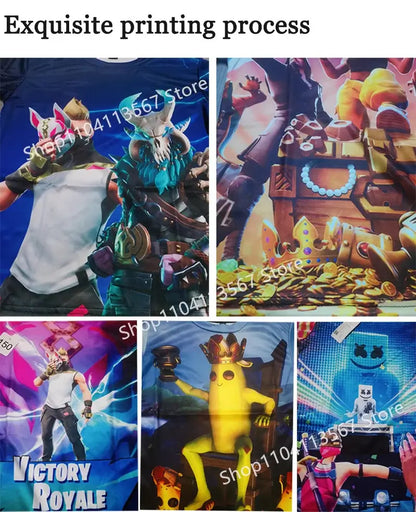 Kinder 100-160cm Hot Sale F-Fortnited Sommer-T-Shirt für Jungen und Kleinkinder, lustige Gaming-T-Shirts, modisches Geburtstagsgeschenk für Mädchen und Jungen
