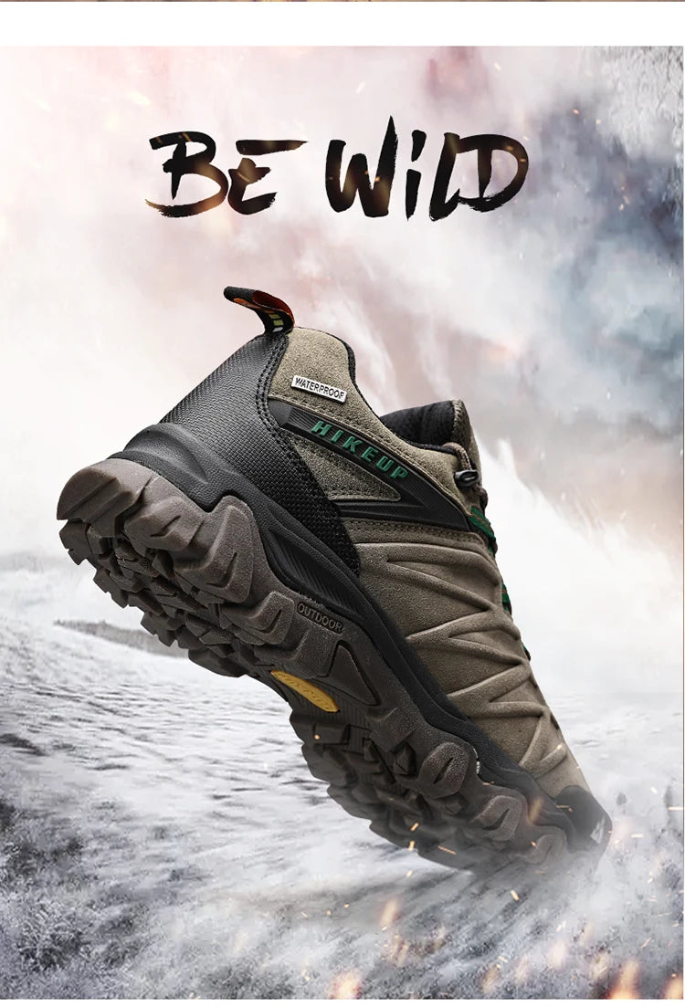 HIKEUP High-Quality Leather Hiking Shoes, Durable Outdoor Sport Men Trekking Leather Shoes, Lace-Up Climbing Hunting Sneakers