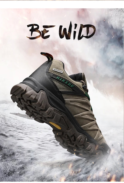 HIKEUP High-Quality Leather Hiking Shoes, Durable Outdoor Sport Men Trekking Leather Shoes, Lace-Up Climbing Hunting Sneakers