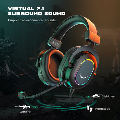 Fifine Dynamisches RGB-Gaming-Headset mit Mikrofon Over-Ear-Kopfhörer 7.1 Surround Sound PC PS4 PS5 3 EQ-Optionen Game Movie Music – H6