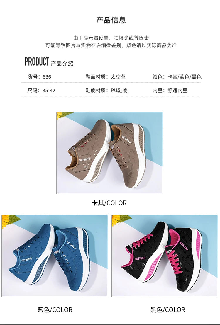 Scarpe casual da donna outdoor con suola spessa, platform alla moda, taglia grande 42, fondo piatto, scarpe sportive per camminata e corsa