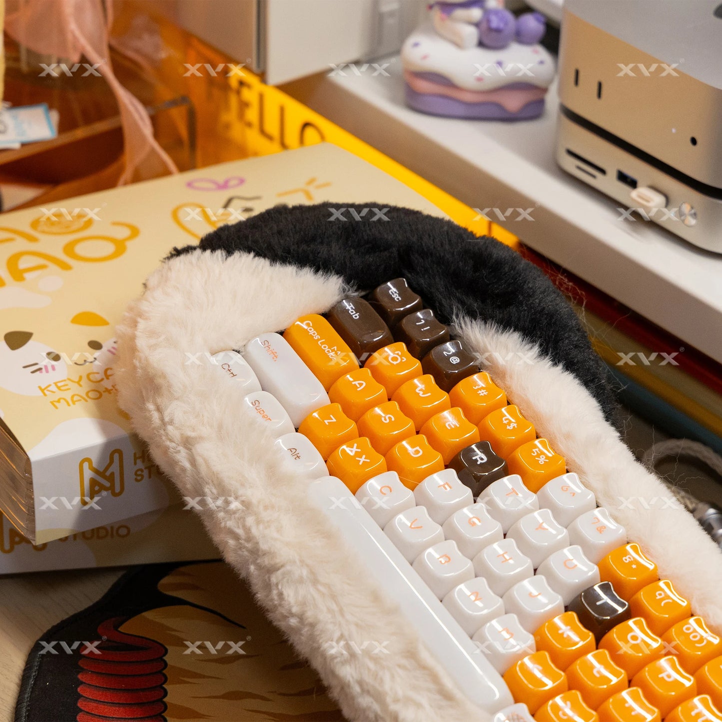 Keycaps XVX 148 Teclas Tema Gato Perfil MAO Keycap Coreana Brilhante e Fofa para Teclado 61 64 68 78 87 96 98 104 108