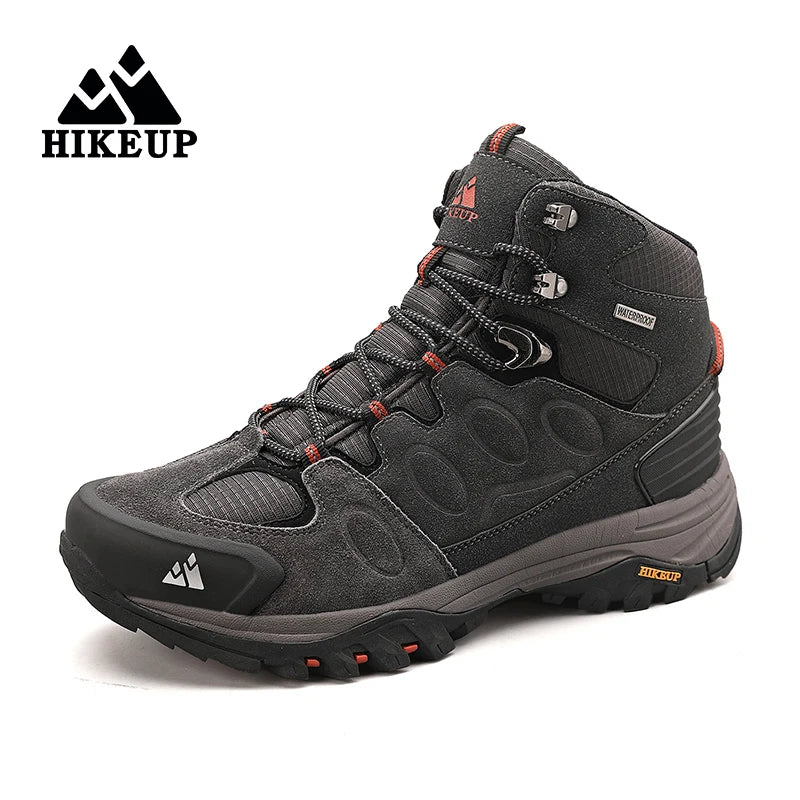 HIKEUP High-Top Men Hiking Boots Winter Outdoor Shoes Lace-Up Non-Slip Sports Casual Trekking Boots Men Suede Warm Shoes