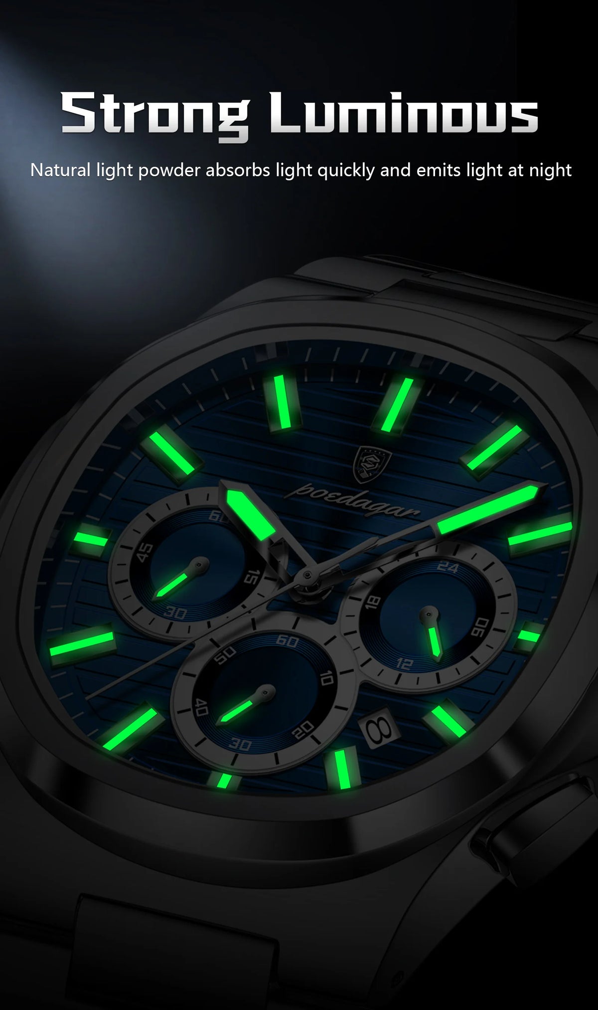 POEDAGAR Top Luxury Man Watch Waterproof Stainless Steel Luminous Men Clock Date Chronograph Quartz Business Men's Watches Reloj