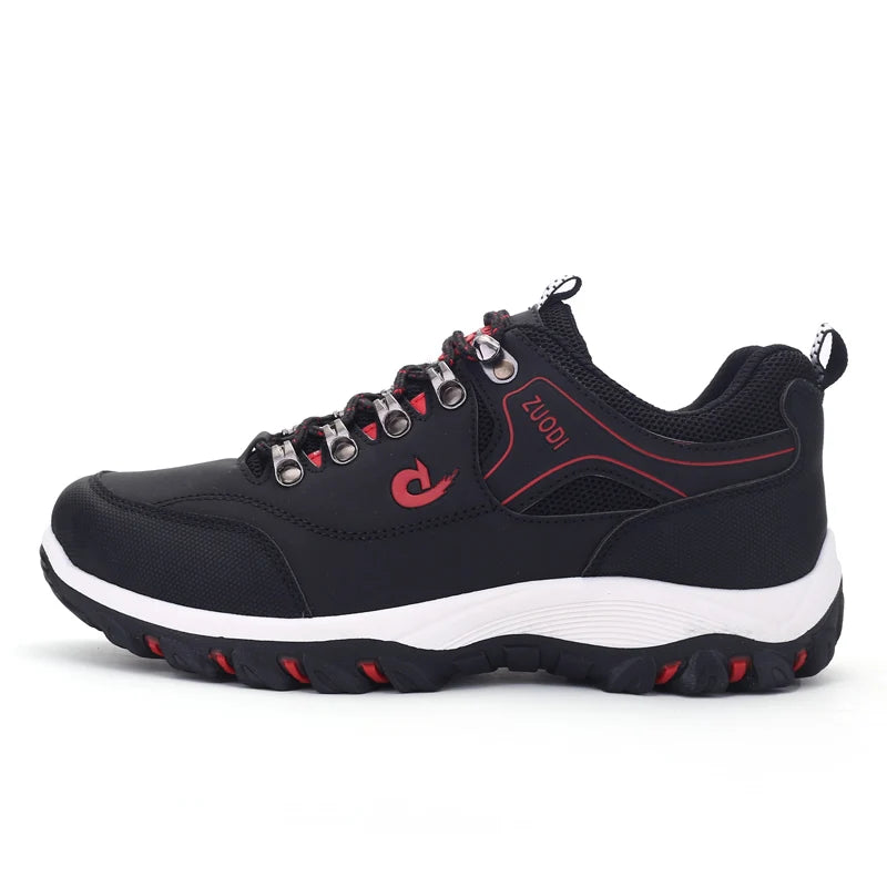 Autumn and Winter Men's Waterproof Hiking Shoes, Outdoor PU Leather Sports Shoes, Wear-Resistant, Walking, Tactical