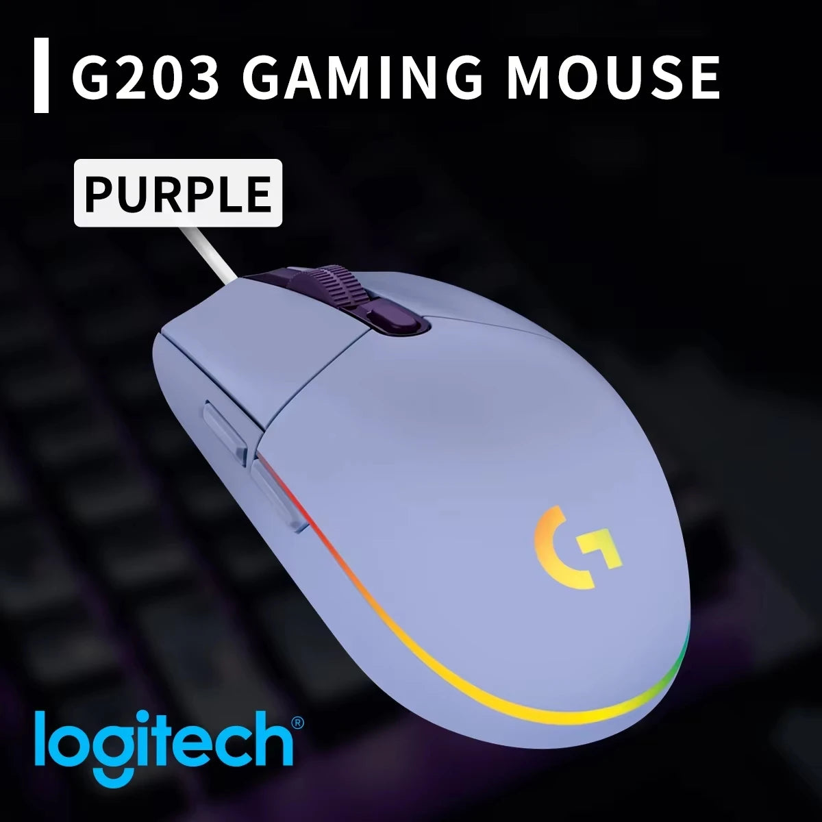 Logitech G102 G203 Wired Gaming Mouse 2.1 Meter Long Cable 8000 DPI RGB Effects for PC Laptop Office Gamer Flexible