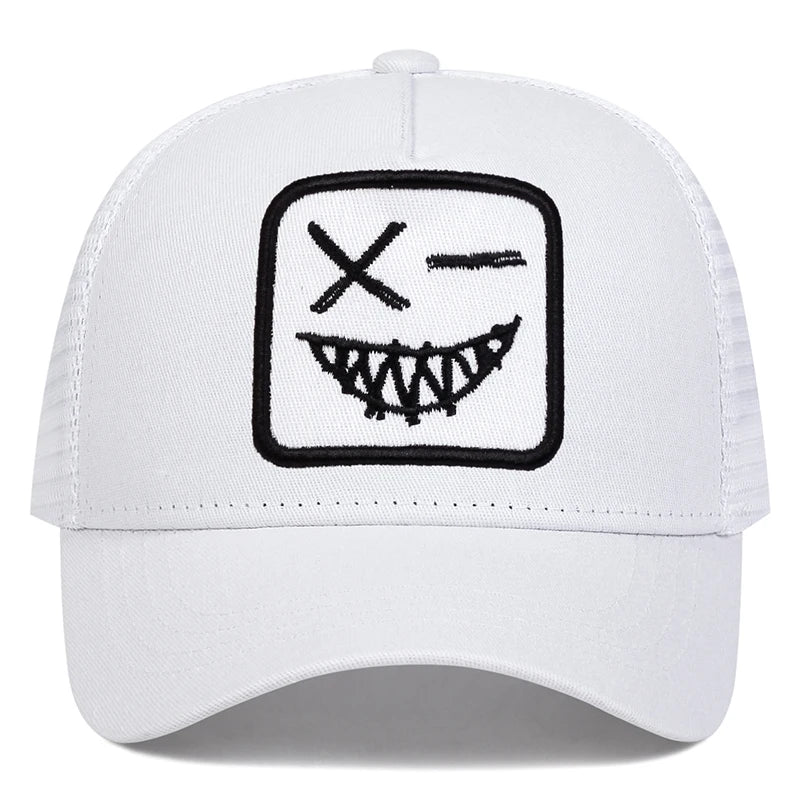 Unisex X Smiling Face Teeth Embroidery Baseball Net Caps Spring Summer Outdoor Sunscreen Hat Adjustable Casual Trucker Hats