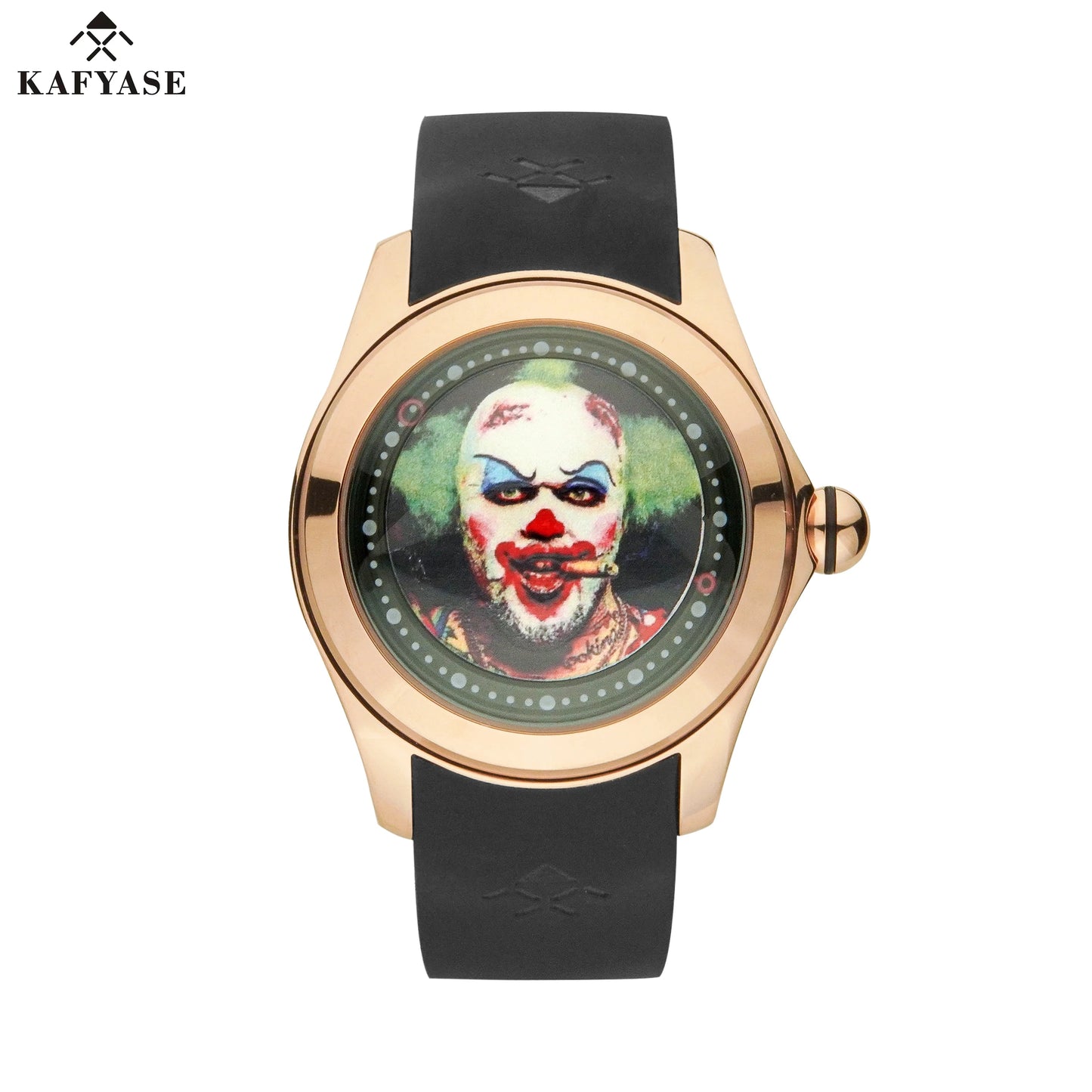 KAFYASE Fashion Earth Bubble Rubber Automatic Watches Luxury Men 46mm Mechanical Wristwatches Art Eye Ball Dial Classic Watch