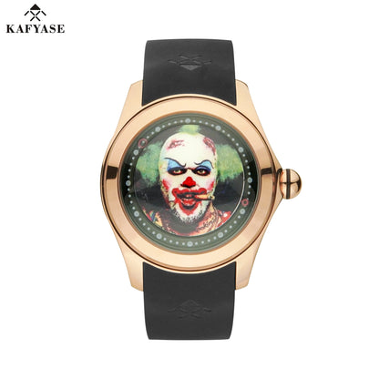 KAFYASE Fashion Earth Bubble Rubber Automatic Watches Luxury Men 46mm Mechanical Wristwatches Art Eye Ball Dial Classic Watch