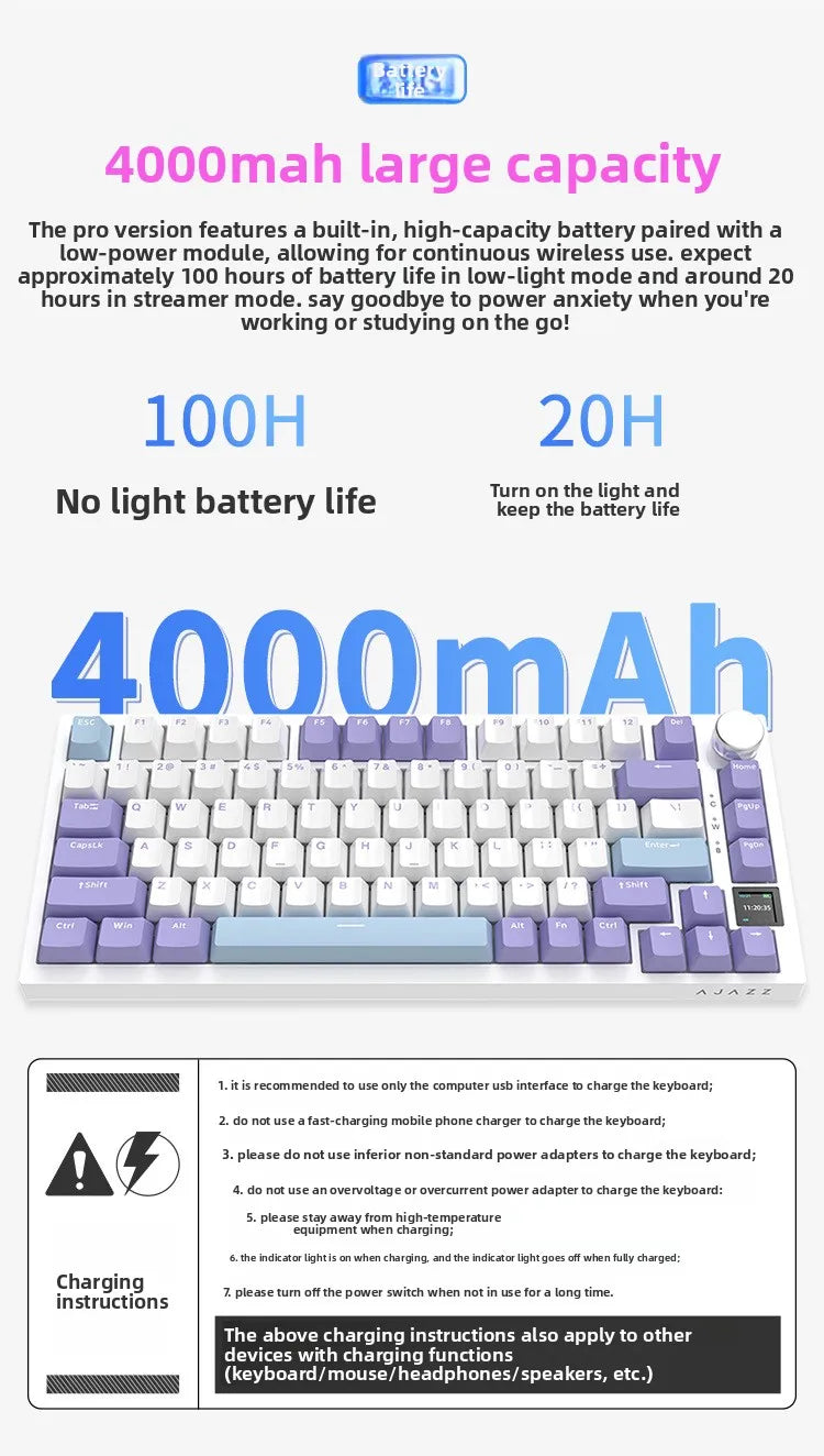 Ajazz AK820/AK820Pro gaming mechanical keyboard Bluetooth 5.1/Wireless/wired custom keyboard with heat exchange sealed button