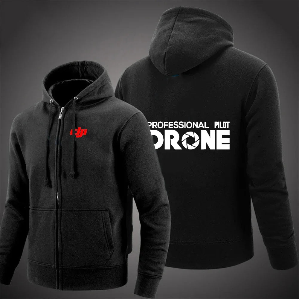 Dji Professional Pilot Drone Spring Autumn Casual Men's Solid Color Zipper Pullover Hoodie Coats Sportswear Fashion Long Sleeve, produit gaming premium Fraquane