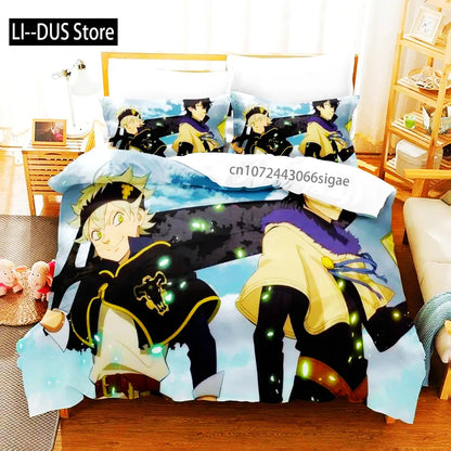 Black Clover Bettwäsche-Set Einzel Doppel Full Queen King Size Anime-Bettbezug-Set für Erwachsene und Jungen 2024 Deckenbezug Kissenbezug